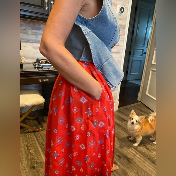 Red Patterned Midi Skirt - Picture 13 of 15